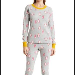Abound Thermal Pajama Top‎ Grey Pearl Heather Penguins M